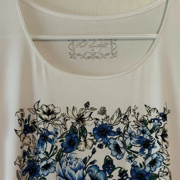 WHBM Women's S/S Knit Tee with Blue Floral Front Size M EUC - Picture 4 of 5